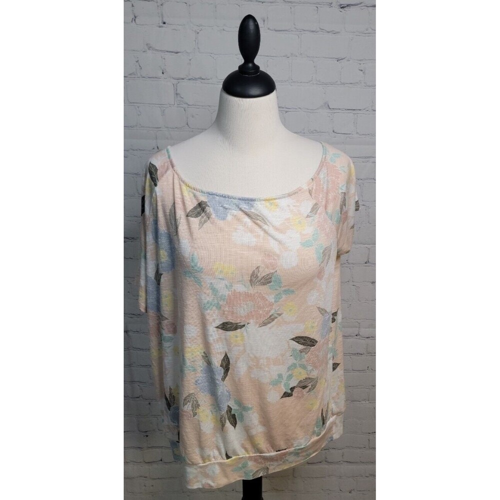 Torrid Floral Boatneck Knit Top Sz 1 Banded Bottom Hem Casual Comfort